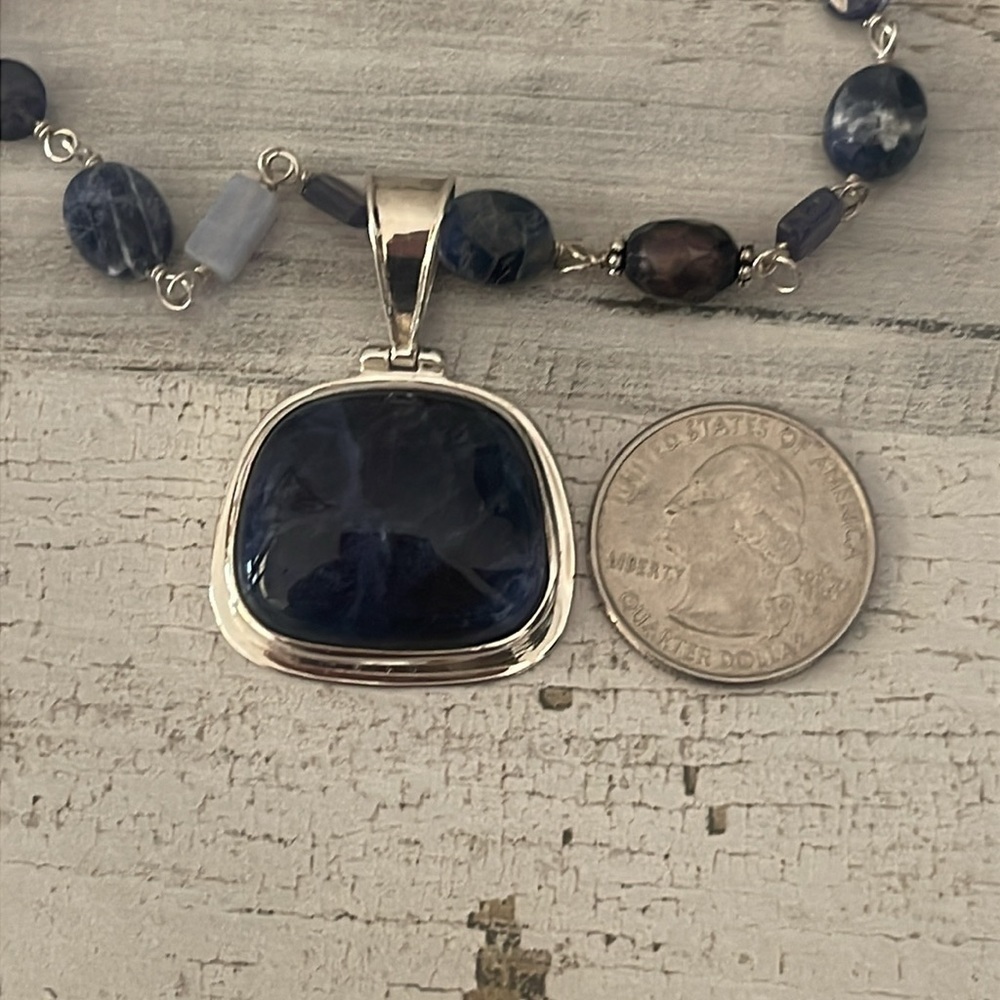 Silpada Sterling Silver Sodalite Beaded Pendant Necklace 16” - Picture 3 of 8